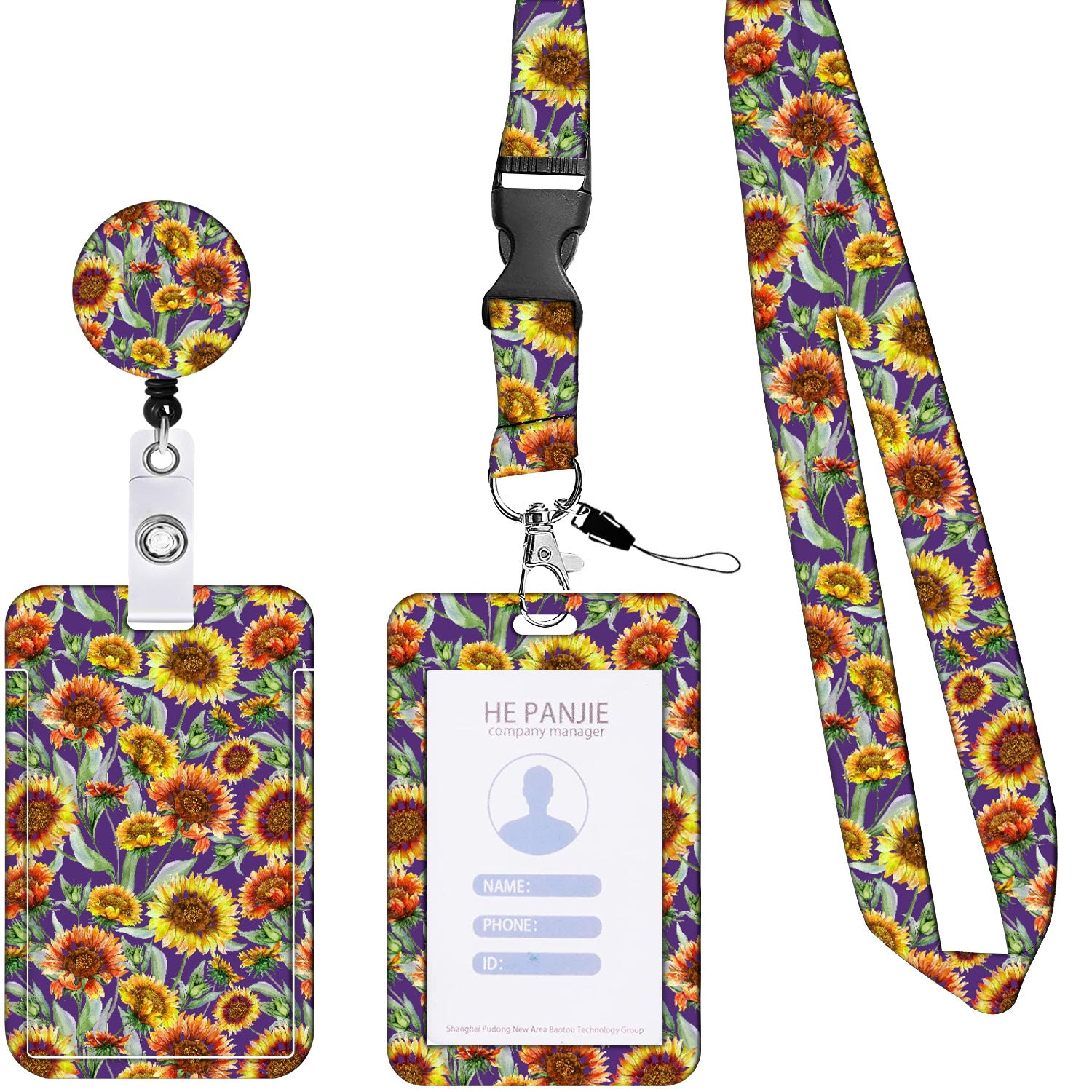 Wholesale Polyester Summer Sunflower Easy-to-pull Card Holder Key Chain